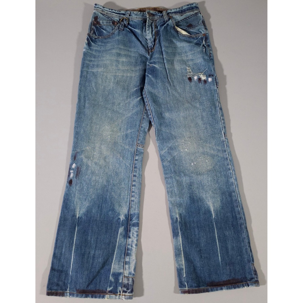 Armani Exchange Jeans Mens 32 Blue Distressed Paint Splatter Carpenter Denim